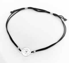Срібний браслет-нитка для персонального гравірування Україна з серцем, до 22 см, до 22 см