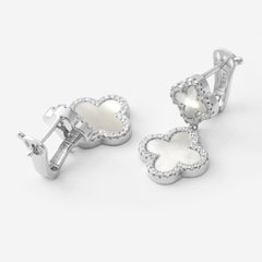 Срібні сережки в стилі Арпельс з перламутром та фіанітами подвійні