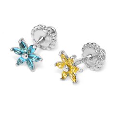 Срібні сережки Квіти синьо-жовті