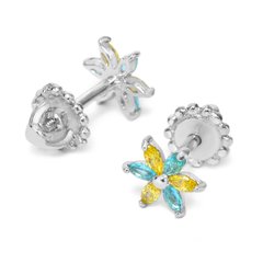 Срібні сережки Квіти синьо-жовті пелюстки