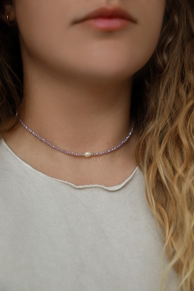 Серебряное ожерелье Атмосфера фиолетовое, 36 см + 3 см