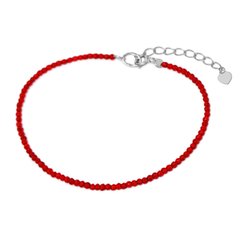 Серебряный браслет Красные бусины, 17 см + 3 см