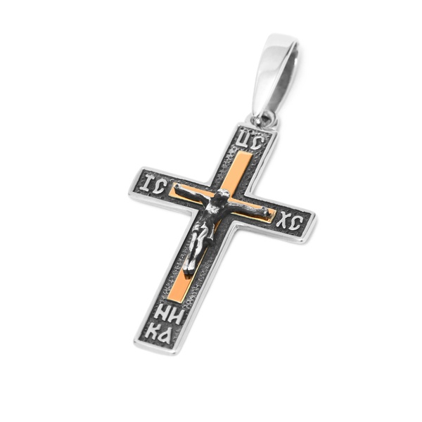 Серебряная подвеска-крест Распятие с напайкой золота