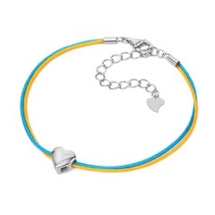 Срібний браслет Серце на блакитно-жовтій нитці, 16 см + 3 см, 16 см + 3 см