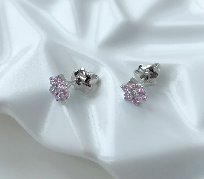 Срібні сережки Квітка з рожевими фіанітами