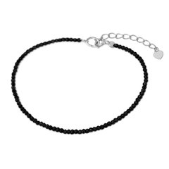 Срібний браслет Чорні намистини, 17 см + 3 см