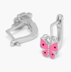 Срібні сережки Казковий метелик з рожевою емаллю