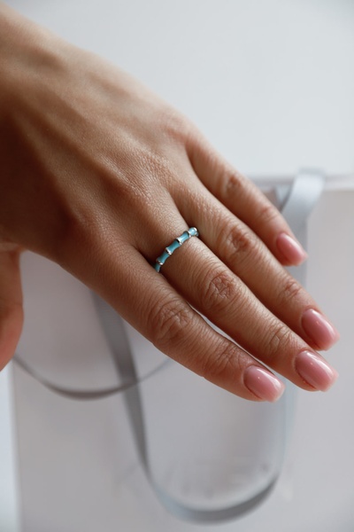 Серебряное кольцо Бамбук с голубой эмалью, 16