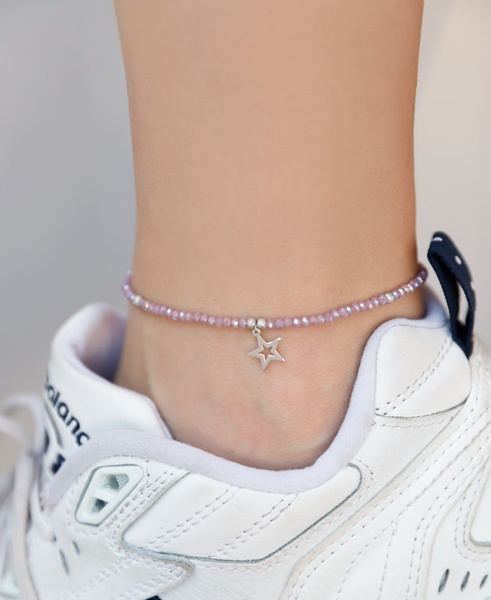 Срібний браслет на ногу Кришталева зірка, 23 см + 3 см, 23 см + 3 см