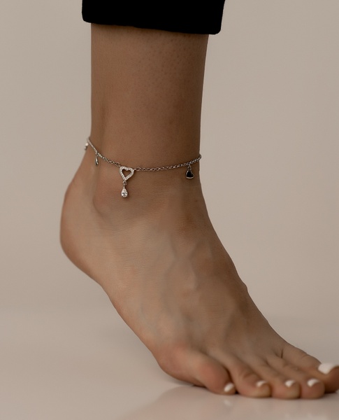 Срібний браслет на ногу Яскравість, 22 см + 5 см, 22 см + 5 см