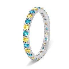 Серебряное кольцо Рутения с сине-желтыми фианитами, 18