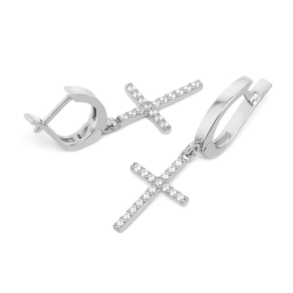 Срібні сережки Хрест з фіанітами (великі)