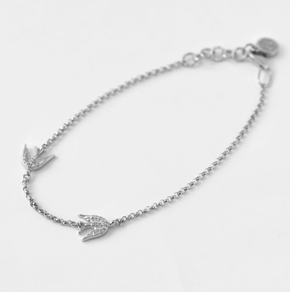 Срібний браслет Ластівка з фіанітами, 16 см + 2 см, 16 см + 2 см