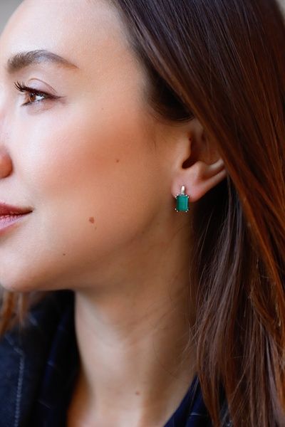 Серебряные серьги Мгновение с зеленым улекситом
